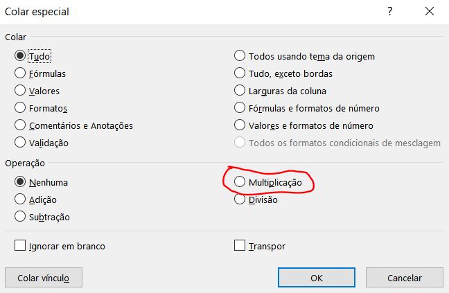 Caixa colar especial - COMO INVERTER SINAIS NO EXCEL