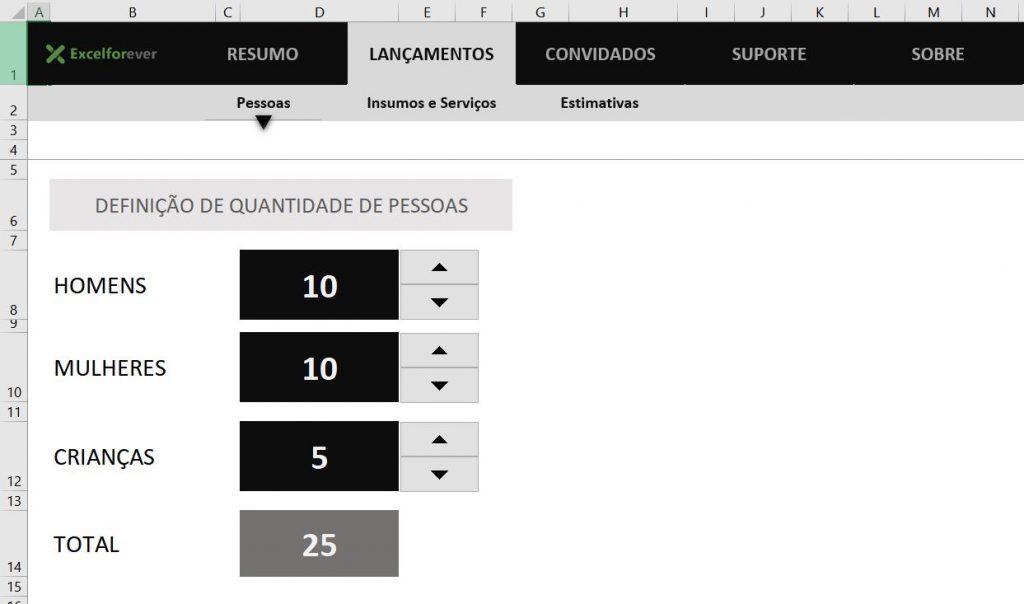 Planilha de Churrasco - Capa quantidade de pessoas