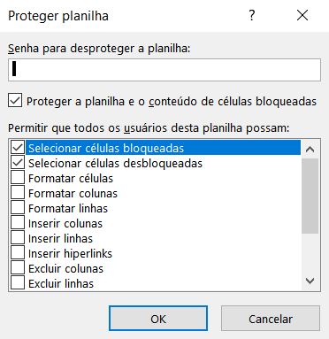 tela proteção de planilhas