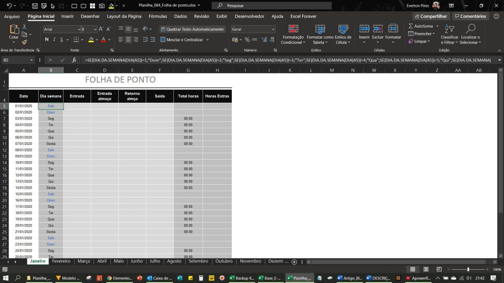 tela planilha folha de ponto