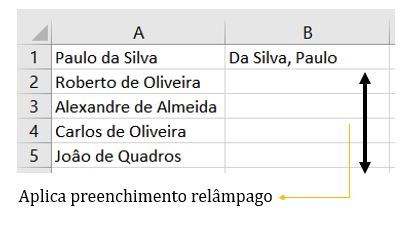 Tela exemplo - preenchimento relâmpago no Excel