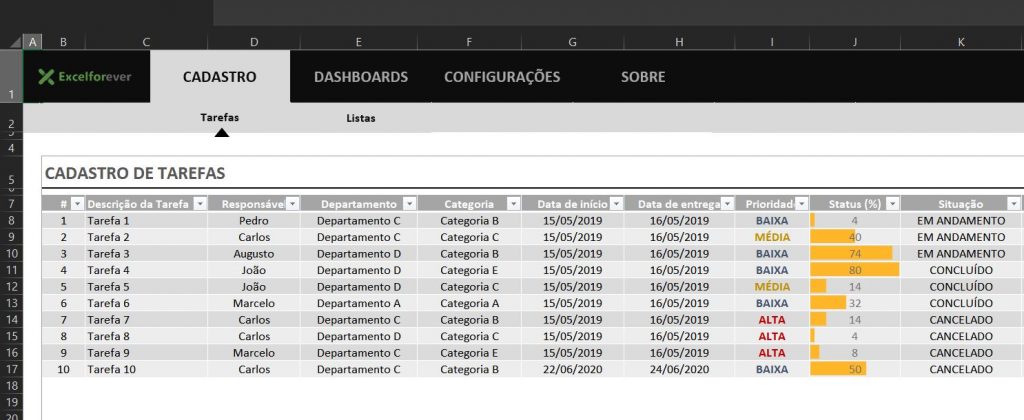 Capa botões - Planilha gerenciamento de tarefas