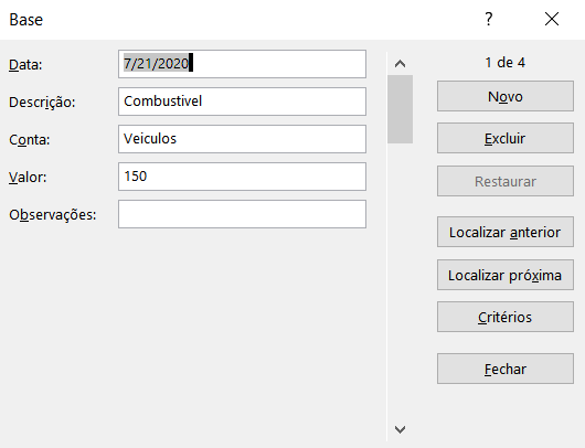 Tela - FORMULÁRIO COM UMA LINHA DE CÓDIGO NO VBA