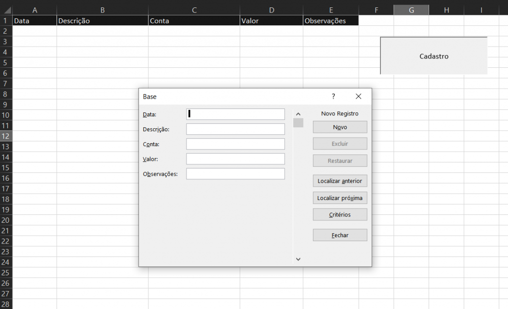 Tela - executar a macro