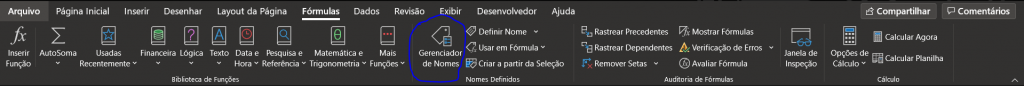 tela gerenciador de nomes - COMO FAZER UMA LISTA SUSPENSA AUTOMÁTICA NO EXCEL