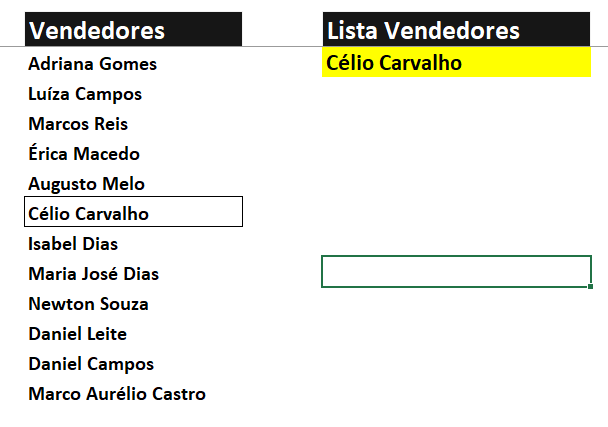 Tela vendedores -  BORDAS DINÂMICAS COM FORMATAÇÃO CONDICIONAL