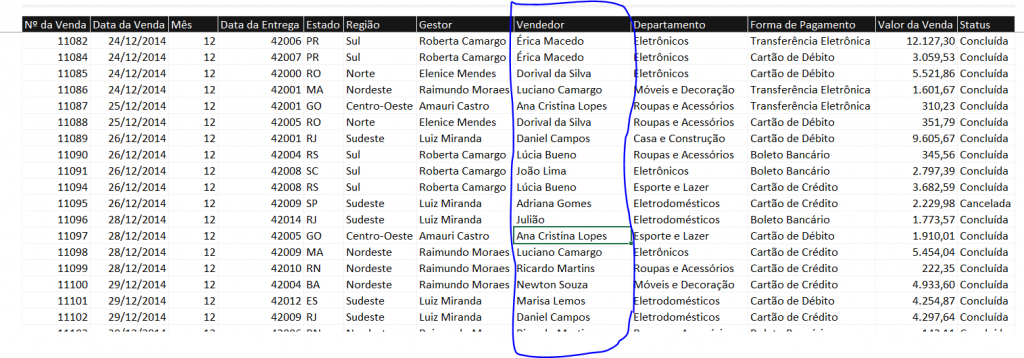 Base vendedores - COMO FAZER LISTAS SUSPENSAS COM FUNÇÃO ÚNICO NO EXCEL