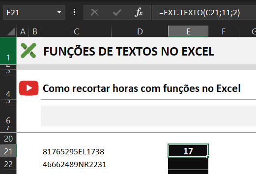 tela recorte - COMO RECORTAR HORAS COM FUNÇÕES NO MICROSOFT EXCEL