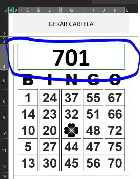 Numeração das cartelas de bingo