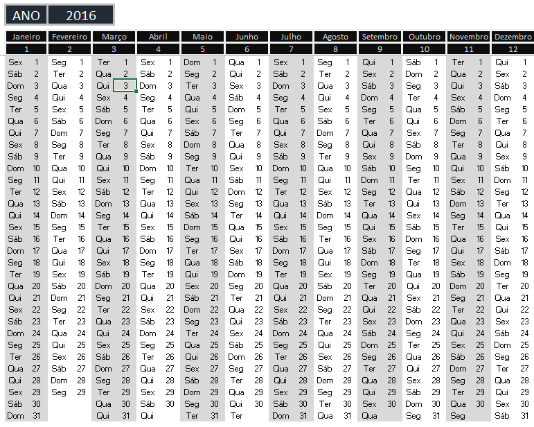 Calendário vertical completo