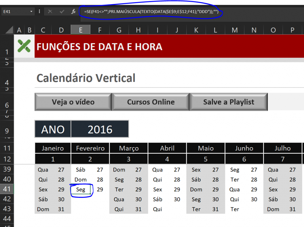 funções completas calendário vertical