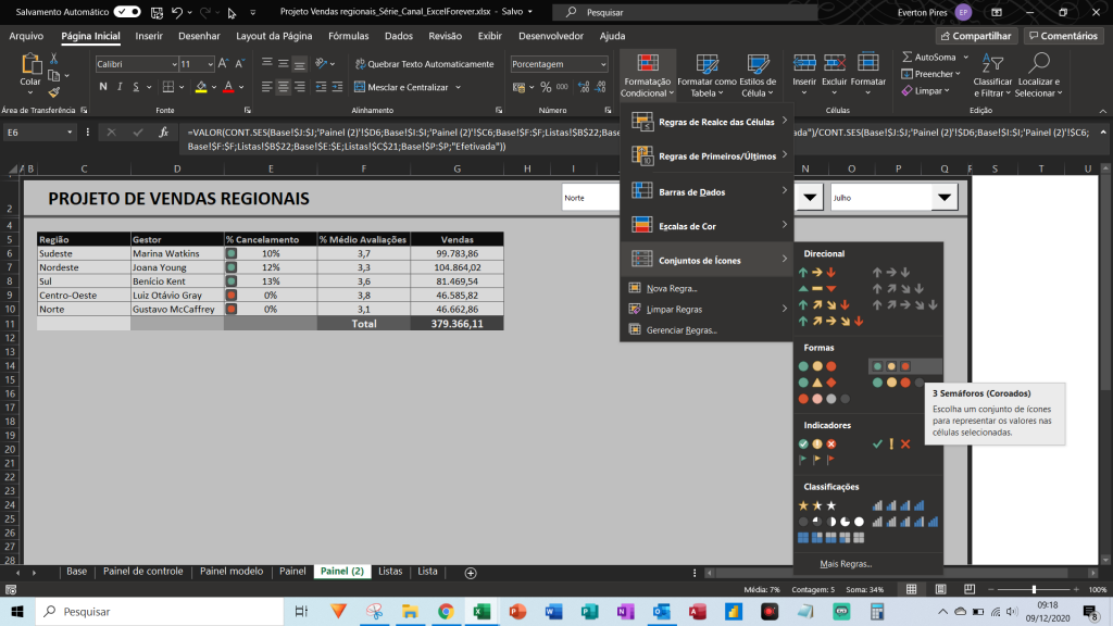 Escolher farois em conjunto de ícones - FORMATAÇÕES CONDICIONAIS COM CONJUNTO DE ÍCONES NO EXCEL