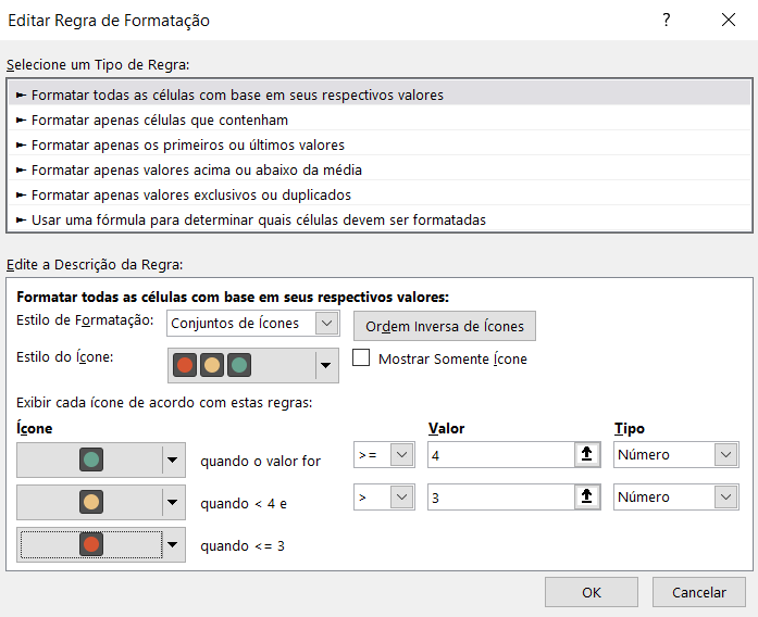 Configuração percentual de avaliações