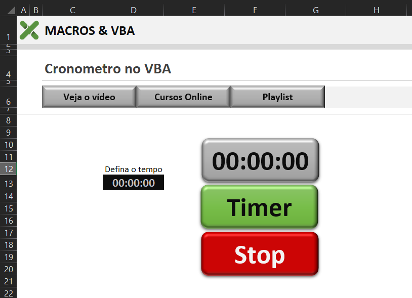 cronometro no excel - COMO CRIAR UM CRONÔMETRO NO EXCEL COM VBA