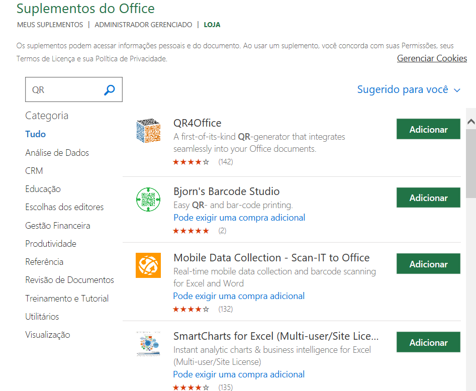 Loja de suplementos do Office - COMO CRIAR CARTÃO QR CODE NO EXCEL