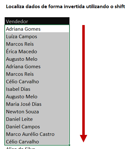 Localizar no excel - LOCALIZAR DADOS INVERTIDOS COM O SHIFT