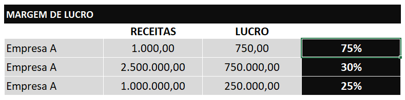 Apuração da margem de lucro