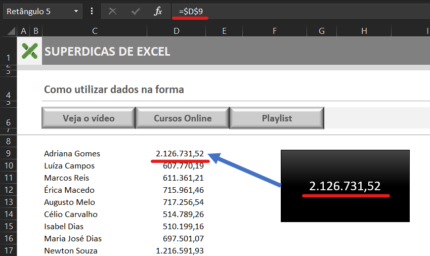 Dados na forma - COMO INCLUIR DADOS EM FORMAS NO EXCEL