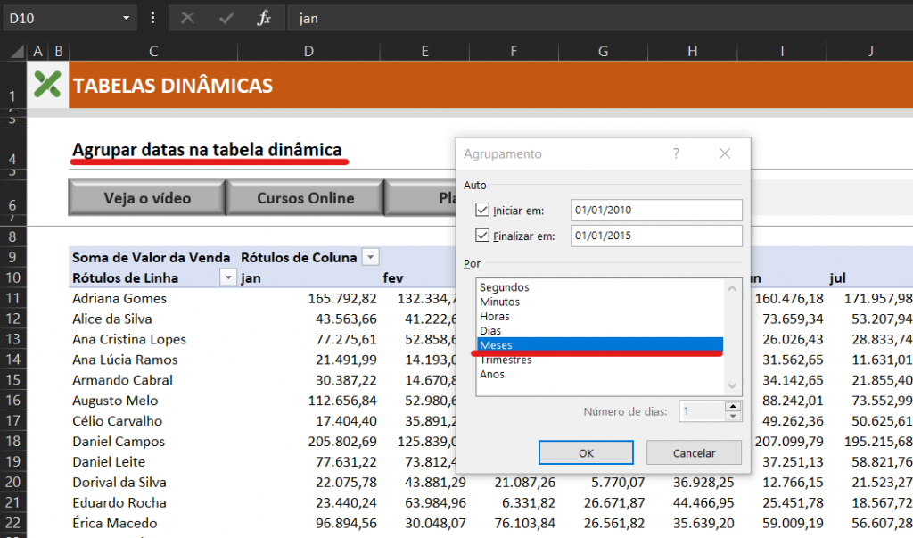 Tela agrupar datas - COMO AGRUPAR DATAS NA TABELA DINÂMICA