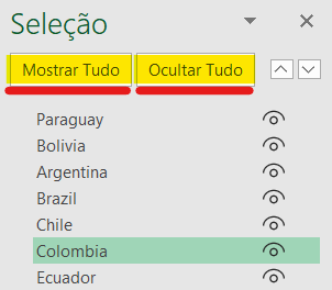 Ocultar objetos do Painel de seleção em massa