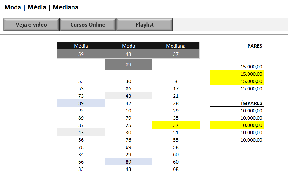 MÉDIA MODA E MEDIANA NO MICROSOFT EXCEL