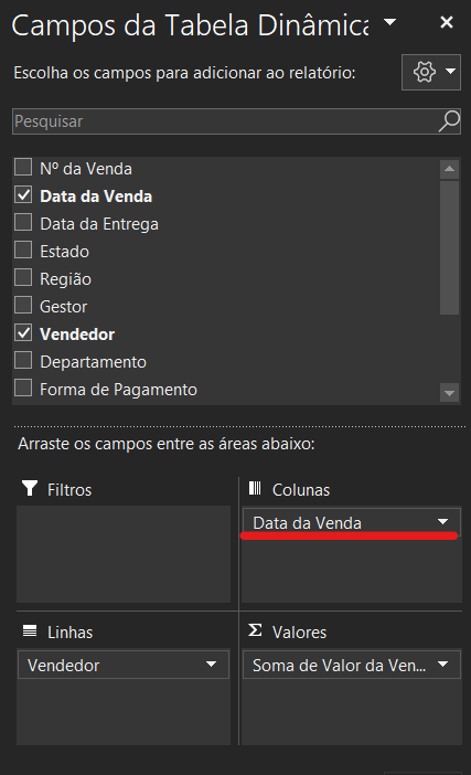 Como agrupar na lista de campos - COMO AGRUPAR DATAS NA TABELA DINÂMICA