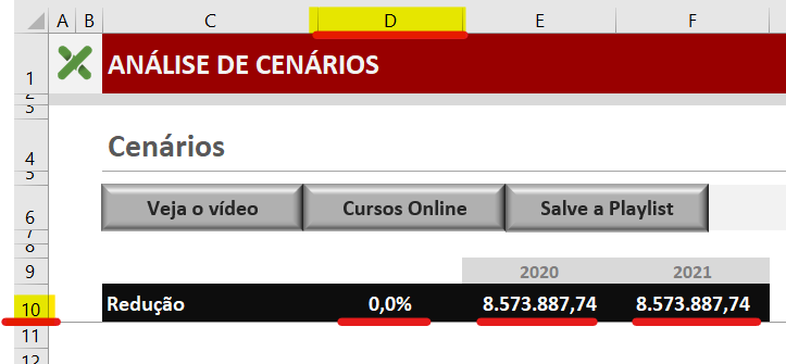 Explicação das planilhas - COMO UTILIZAR O GERENCIADOR DE CENÁRIOS NO EXCEL