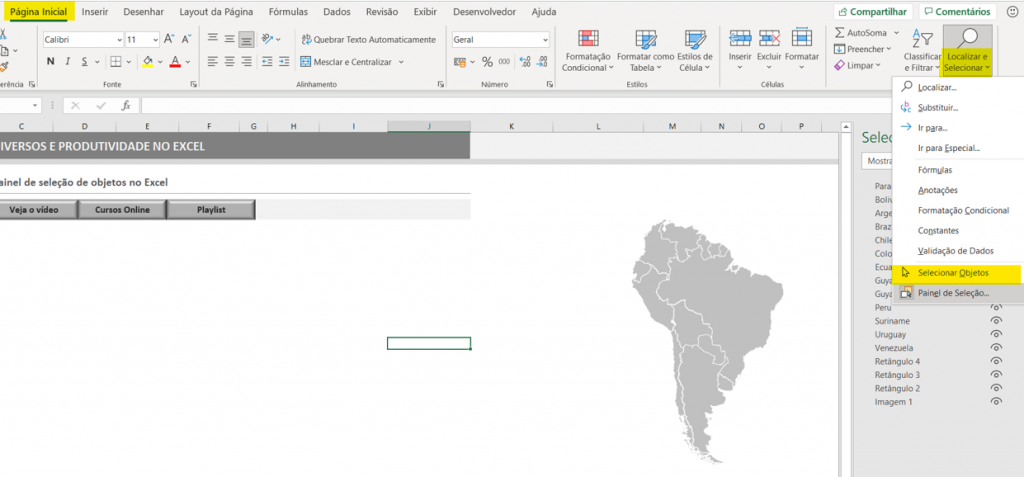 Acessar o painel de seleção - PAINEL DE SELEÇÃO DE OBJETOS NO EXCEL