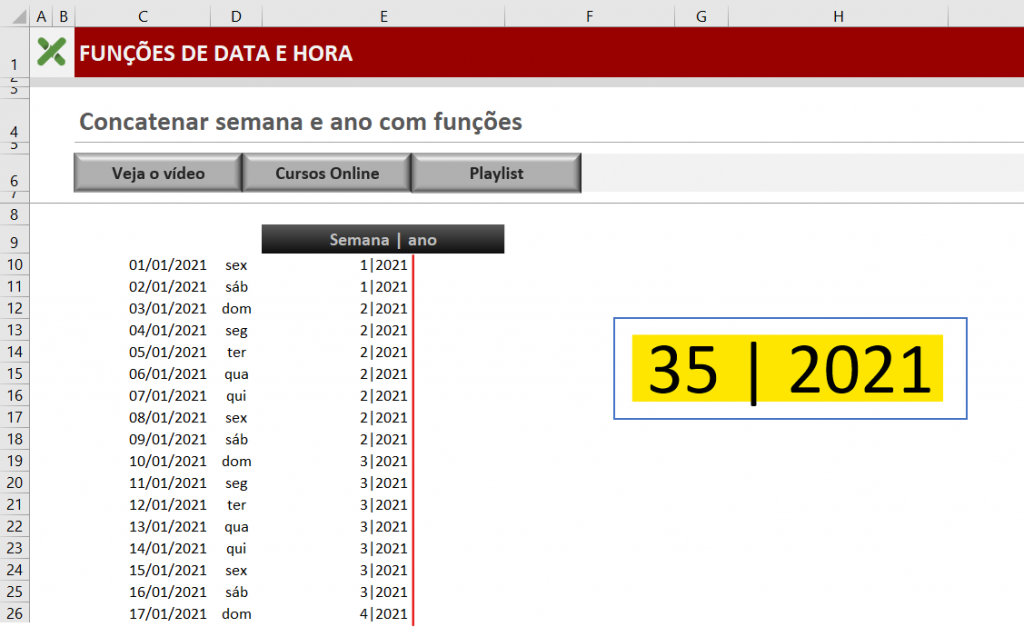 CONCATENAR NÚMERO DA SEMANA E ANO NO EXCEL