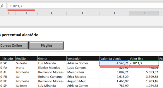 Percentual simples - PROJEÇÃO DE DADOS COM PERCENTUAL ALEATÓRIO