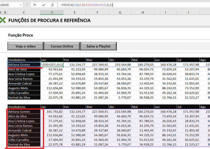 Pesquisa matriz - FUNÇÃO PROCX DO MICROSOFT EXCEL