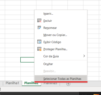 Selecionar todas as planilhas - OCULTAR GUIAS NO MICROSOFT EXCEL