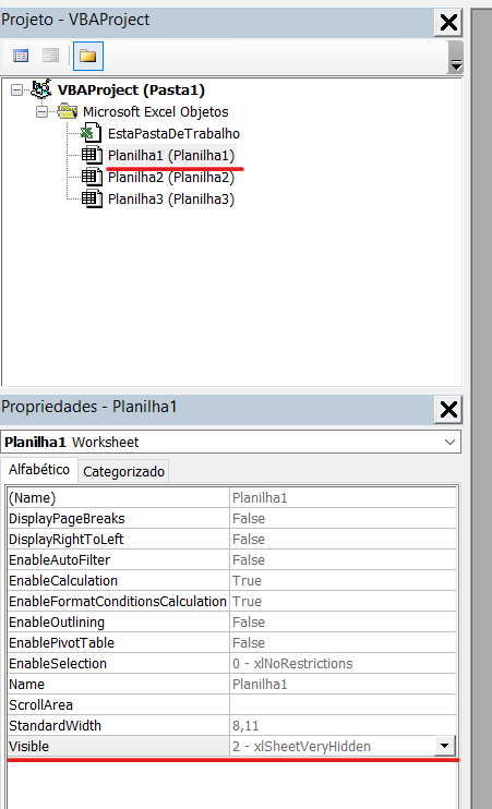 Esconder planilha no vba