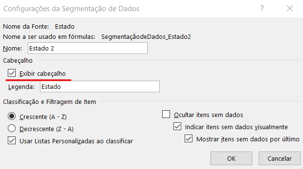 Caixa configuração de segmentação de dados - FORMATAR CORES DA SEGMENTAÇÃO DE DADOS