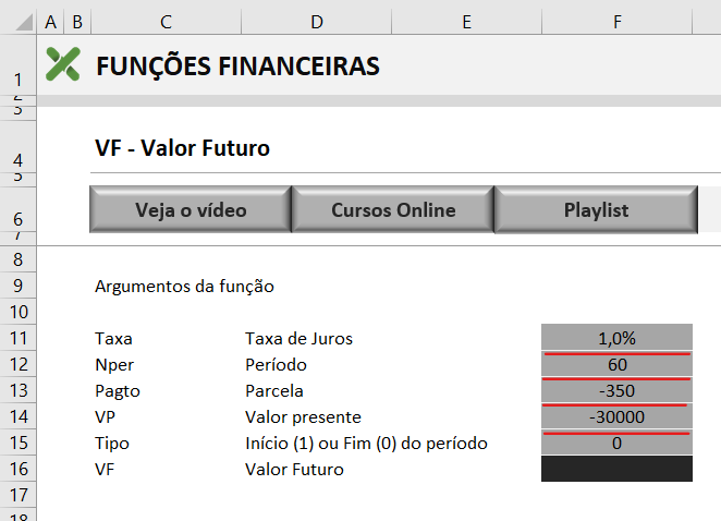 criar o cálculo - FUNÇÃO VF DO MICROSOFT EXCEL