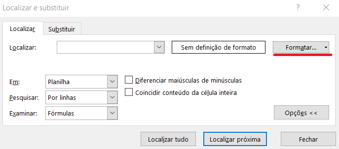 Mais opções da caixa - LOCALIZAR FORMATO PERSONALIZADO NO EXCEL