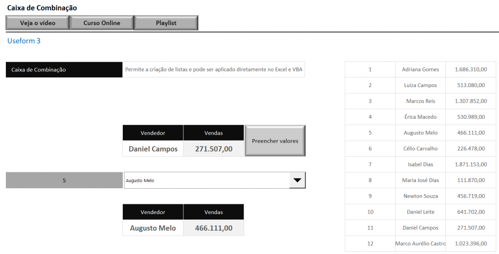 CAIXA DE COMBINAÇÃO NO EXCEL