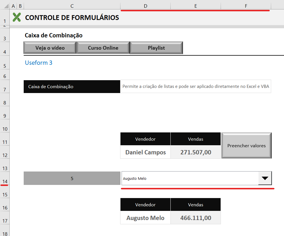 Aplicar caixa na tela - CAIXA DE COMBINAÇÃO NO EXCEL