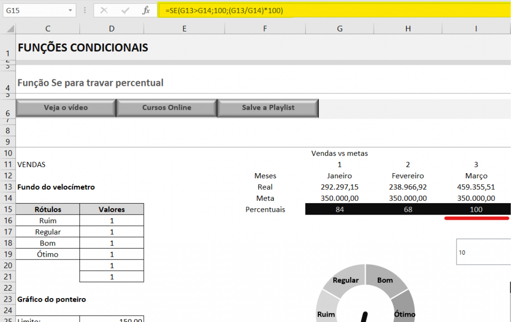 Trava percentual - TRAVAR PERCENTUAL COM FUNÇÃO SE NO EXCEL