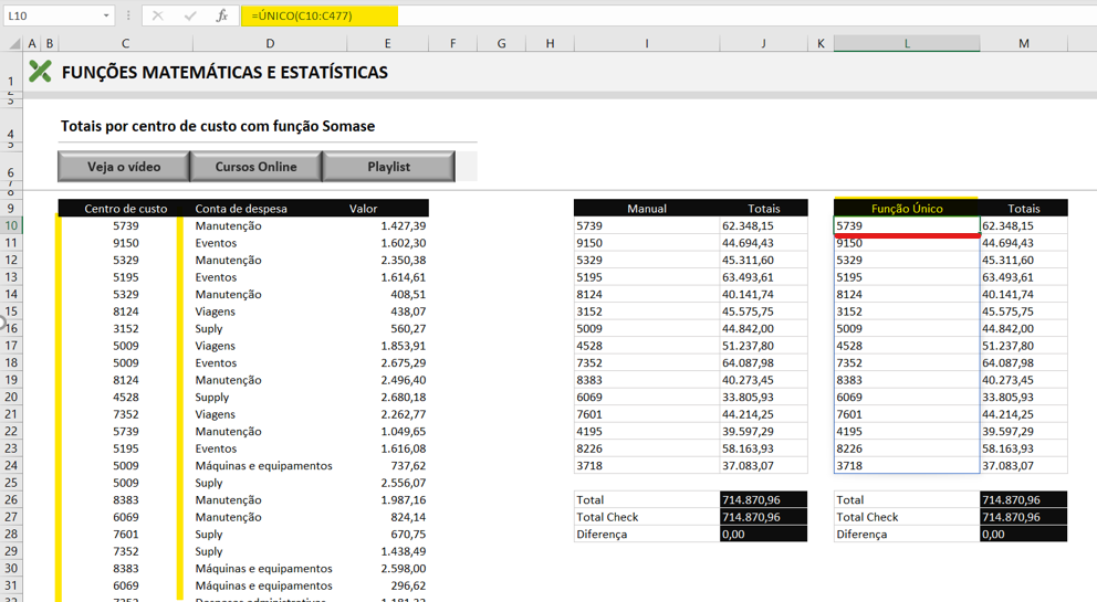 Lista com valores únicos