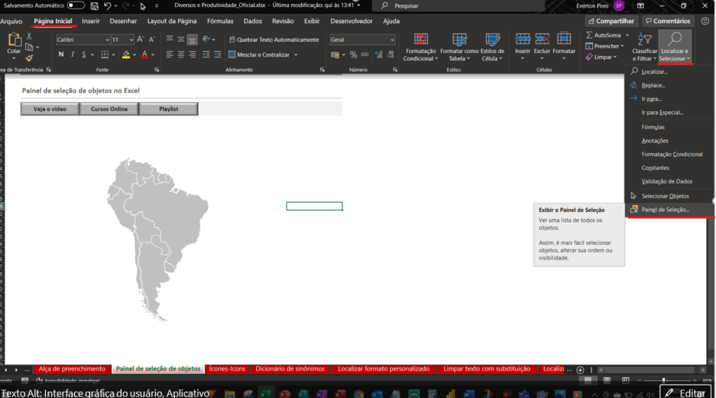 Painel de seleção de objetos - COMO SELECIONAR OBJETOS NO EXCEL