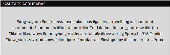 PLANILHA HASHTAGS ALEATÓRIAS NO EXCEL