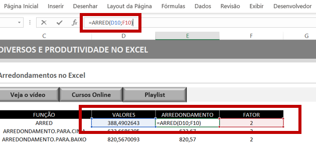 Funções de arredondamento - COMO FAZER ARREDONDAMENTOS NO EXCEL