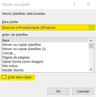 Mover ou copiar planilhas na mesma pasta