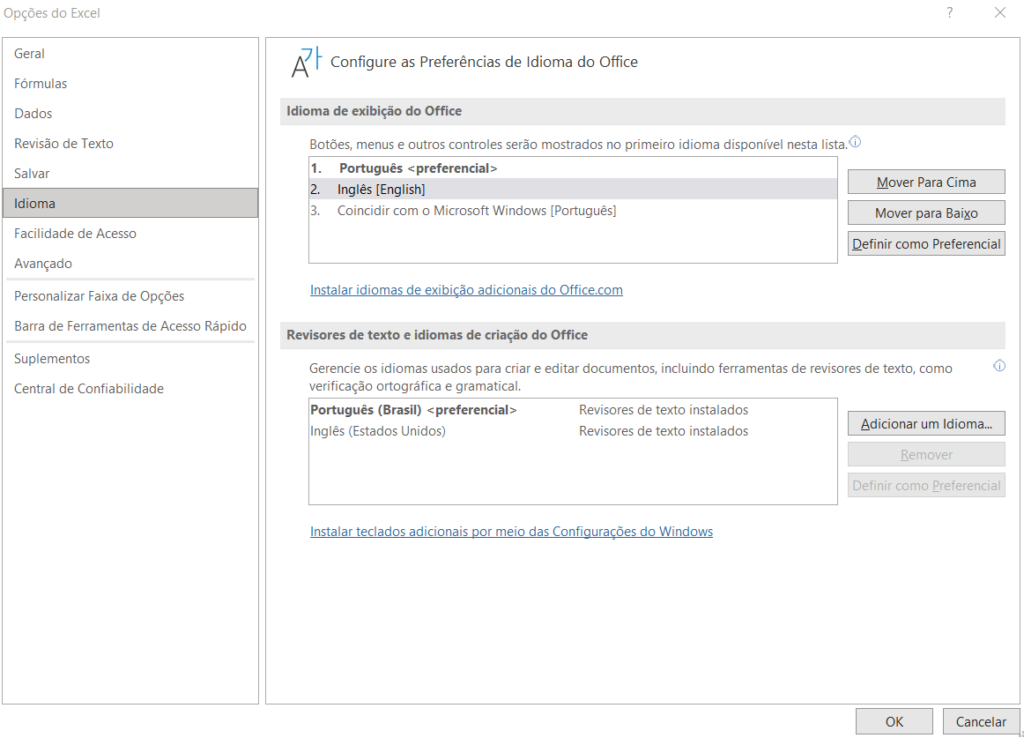 COMO MUDAR O IDIOMA DO MICROSOFT EXCEL