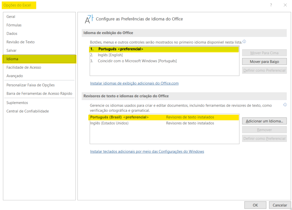 Instalar novo idioma - COMO MUDAR O IDIOMA DO MICROSOFT EXCEL