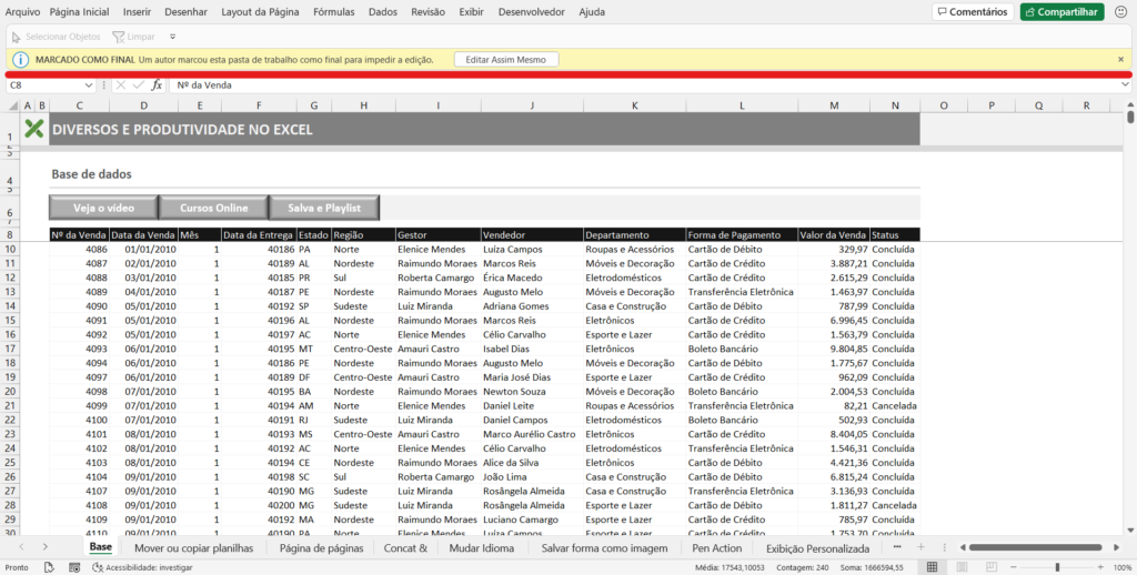 MARCAR COMO VERSÃO FINAL NO EXCEL