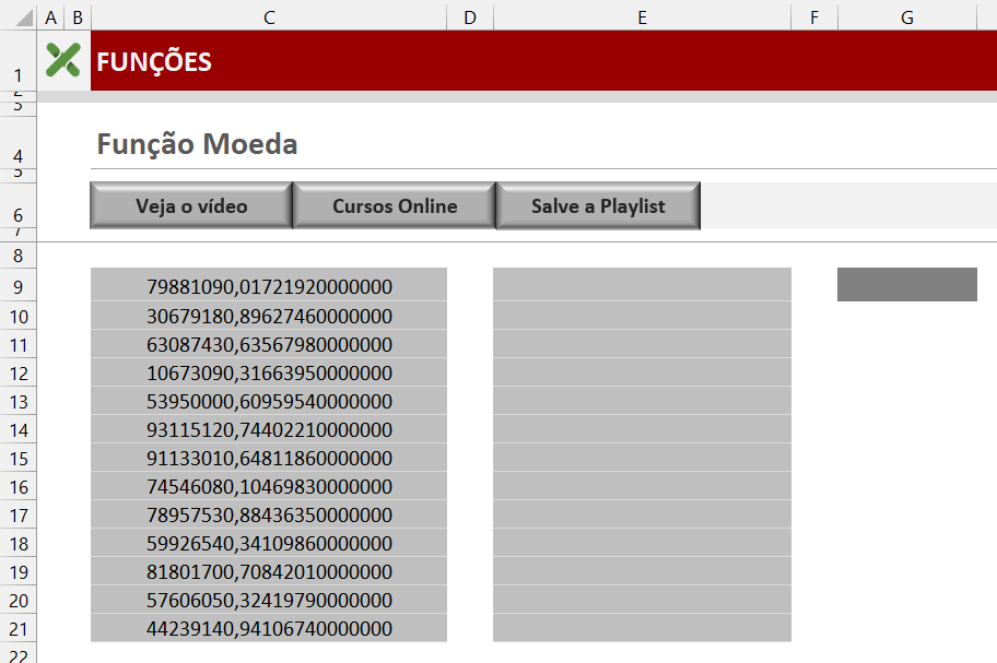 FUNÇÃO MOEDA NO MICROSOFT EXCEL