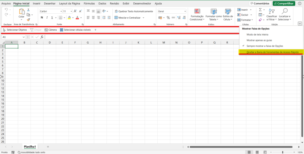 Barra de ferramentas de acesso rápido - NOVIDADES NA FAIXA DE OPÇÕES DO EXCEL