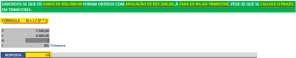 Cálculo do período - CÁLCULO DE JUROS SIMPLES NO EXCEL